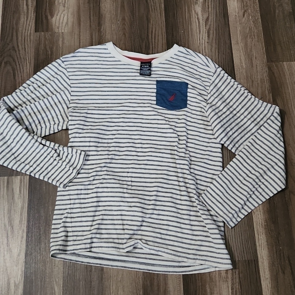 Nautica Longsleeve Stripe Shirt Size XL 18/20 With Front Pocket